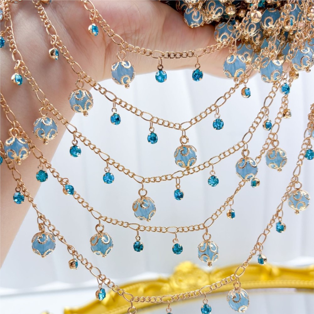 Pearl Trim Chain - 0.5メートル/1メートルガラスビーズラインストーンダングルチャーム真鍮チェーンネックレスブレスレットタッセルチェーンDIYクラフト衣類ヘッドウェアデコレーション